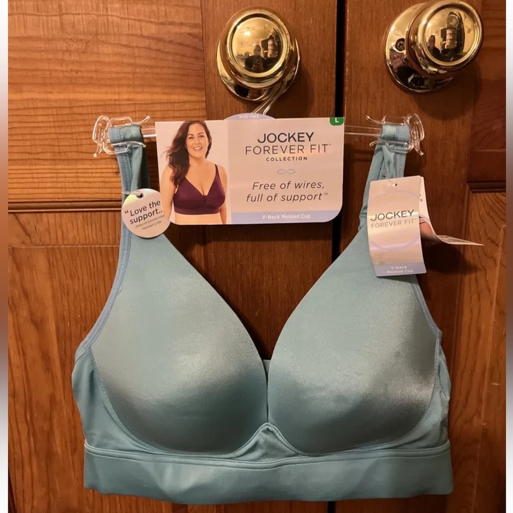 Jockey Bra Large Blue Forever Fit V Neck Molded Cup NWT